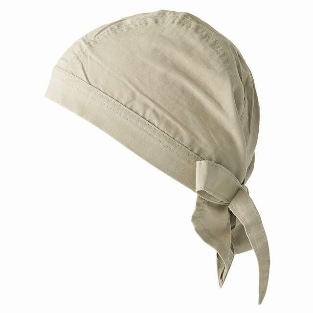 ベージュのコットンバンダナキャップ≪無地≫| メンズ レディース 秋冬 綿 三角巾 医療用帽子 抗がん剤