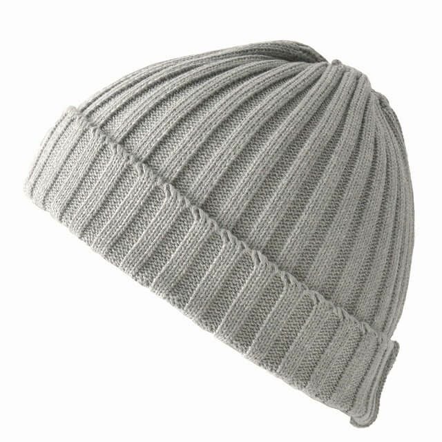 ライトグレーのコットン ストレッチ リブ ビーニー ワッチ