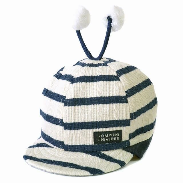 ネイビーのベビー ： しょっかく ボーダー キャップ