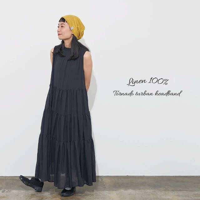 日本製 CHARM リネン 天竺 トルネード ターバン ヘアバンド