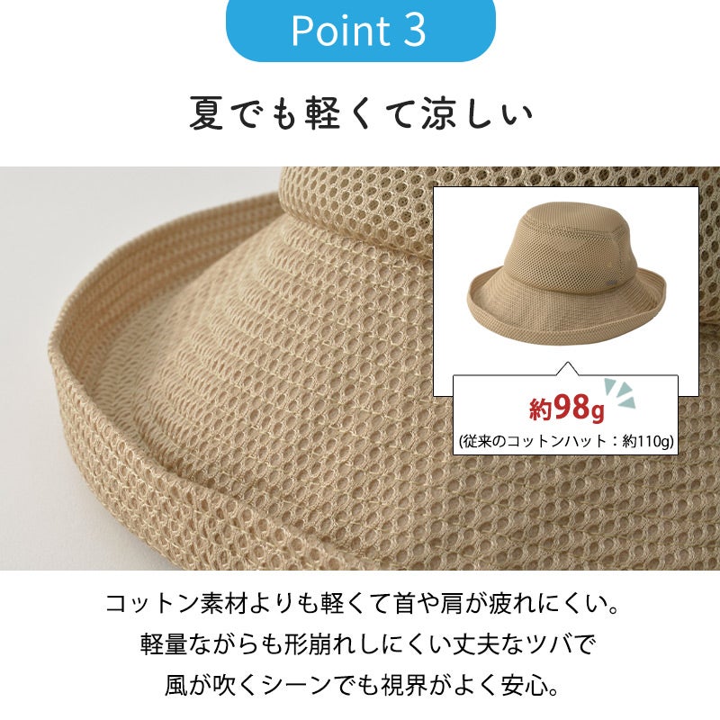 CHARM トバヘン メッシュ UVカット ひも付き つば広ハット