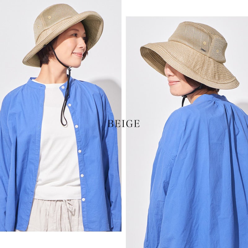 CHARM トバヘン メッシュ UVカット ひも付き つば広ハット