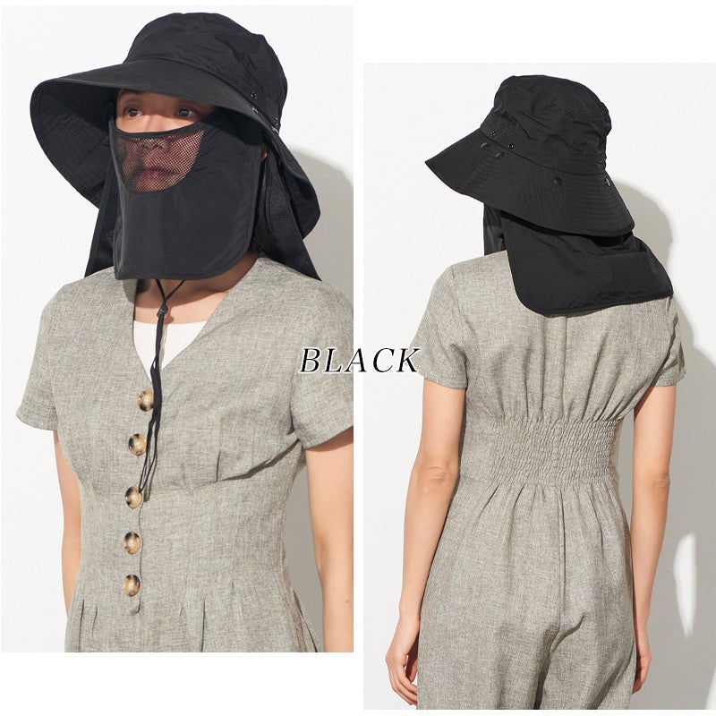 SEMI マスク＆ネックカバー＆あご紐付き UVカット バケットハット