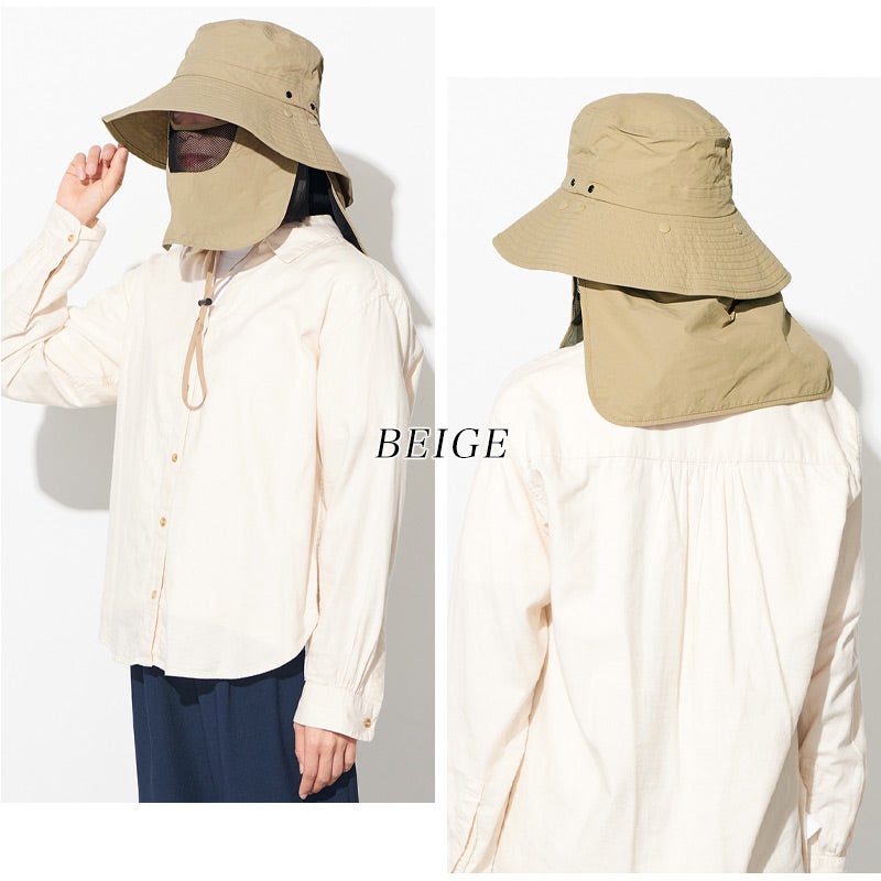 SEMI マスク＆ネックカバー＆あご紐付き UVカット バケットハット